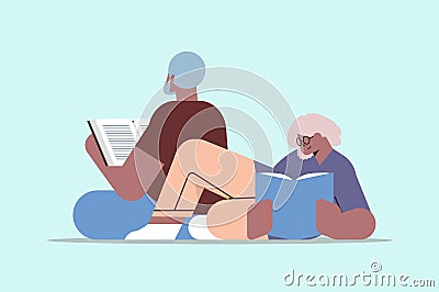 senior couple reading books old african american man and woman family spending time together relaxation retirement Vector Illustration