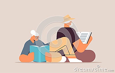 senior couple reading books old man and woman family spending time together relaxation retirement concept Vector Illustration