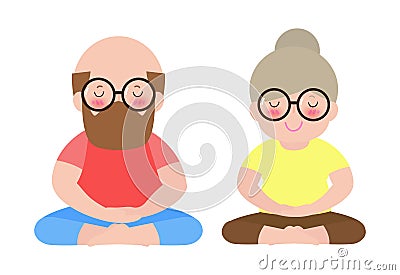Senior Couple Relaxing in yoga pose, Elderly woman and elderly man do yoga fitness sports or exercise. Healthy lifestyle of old Vector Illustration