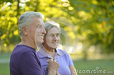 Senior couple resting outdoors Stock Photo