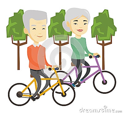 Senior couple riding on bicycles in the park Vector Illustration