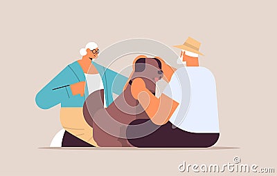 senior couple spending time with little dog relaxation retirement concept full length horizontal Vector Illustration