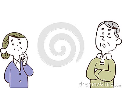 Senior couple thinking face to face Vector Illustration