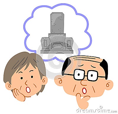 Senior couple troubled by the grave, facial expression Vector Illustration