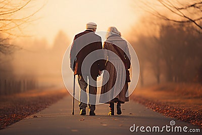 senior couple walk on way Stock Photo