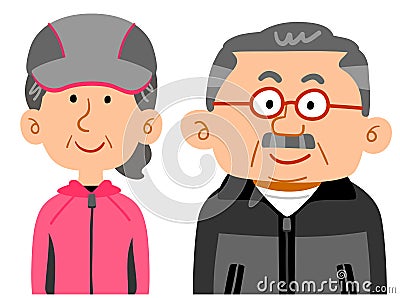 Senior couple wearing sportswear The upper half of the wealthy people Vector Illustration