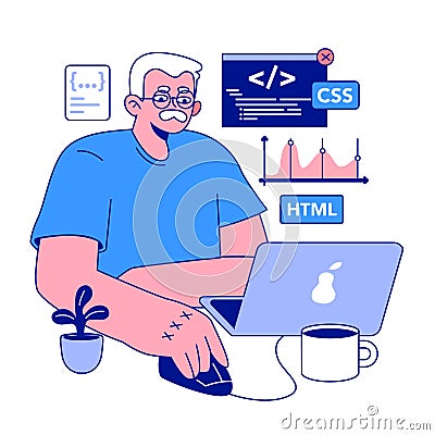 Senior developer. Oldman programming and coding. Developing Cartoon Illustration