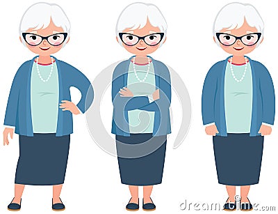 Senior elderly gray haired woman on a white background in full l Vector Illustration