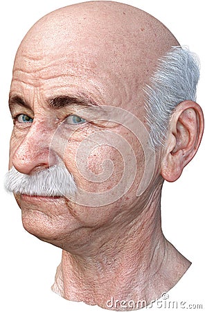 Senior Elderly Man Head Isolated, Bald Stock Photo