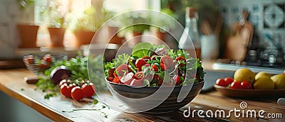 Senior Embraces Tech for Healthy Eating. Concept Senior health, Technology, Healthy eating, Senior Stock Photo