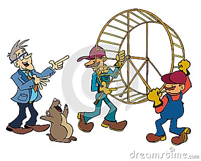 Senior executive Bertrand ordering to take away the hamster wheel Vector Illustration