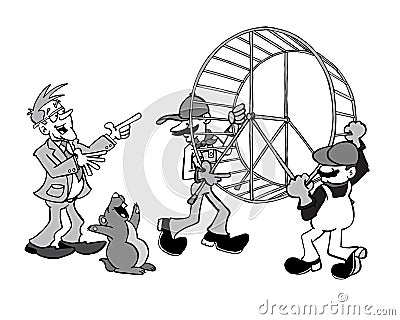 Senior executive getting rid of the hamster wheel in black and white Stock Photo