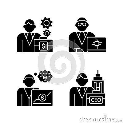 Senior executive roles RGB black glyph icons set on white space Vector Illustration