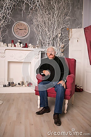 Senior expertise gray hair businessman posing Stock Photo