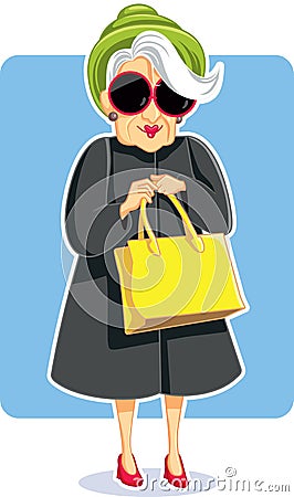 Senior Fashion Lady Holding Purse Vector Illustration Vector Illustration