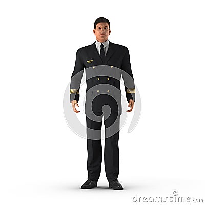 Senior flight captain standing on white. 3D illustration Cartoon Illustration