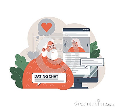 Senior gentleman engages in online dating. Flat vector illustration Vector Illustration