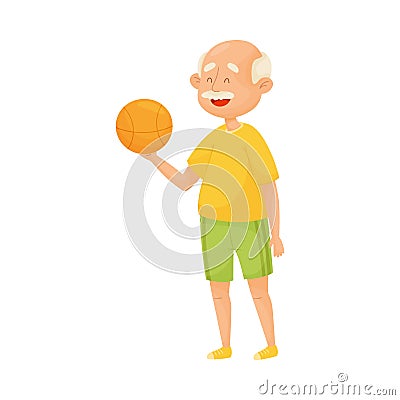Senior Grey-haired Man with Mustache Holding Ball Vector Illustration Vector Illustration