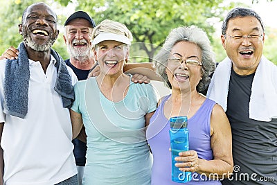 Senior Group Friends Exercise Relax Concept Stock Photo