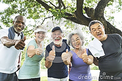 Senior Group Friends Exercise Relax Concept Stock Photo