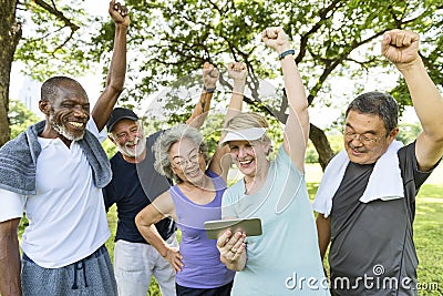 Senior Group Friends Exercise Relax Concept Stock Photo