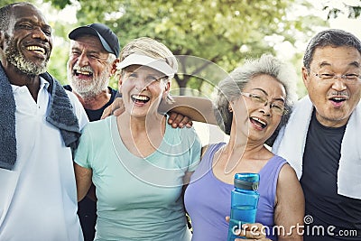 Senior Group Friends Exercise Relax Concept Stock Photo