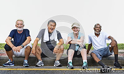 Senior Group Friends Exercise Relax Concept Stock Photo