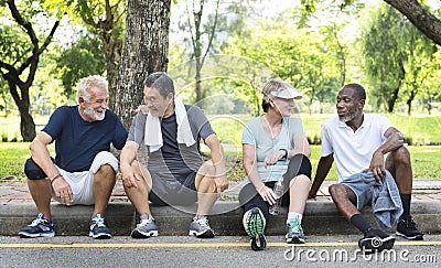 Senior Group Friends Exercise Relax Concept Stock Photo