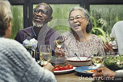 Senior Group Relax Lifestyle Dinning Concept Stock Photo