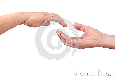 Senior hand close to other hand Stock Photo