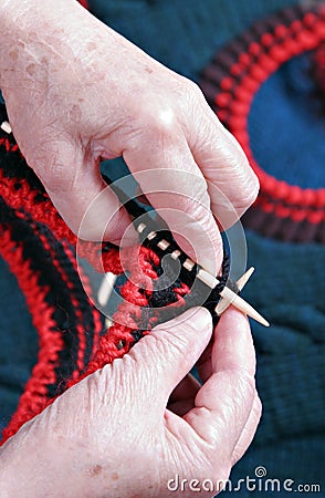 Senior Hand Knitting Stock Photo