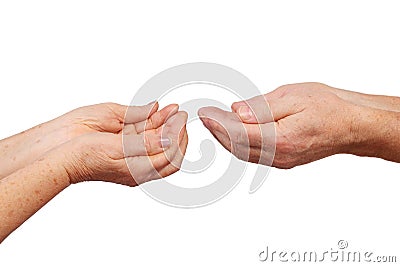 Senior hands show panhandle gesture Stock Photo