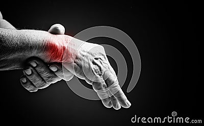 Senior hands. Suffering from pain and rheumatism Stock Photo