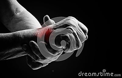 Senior hands. Suffering from pain and rheumatism Stock Photo