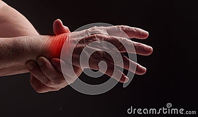 Senior hands. Suffering from pain and rheumatism Stock Photo