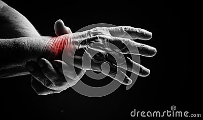 Senior hands. Suffering from pain and rheumatism Stock Photo