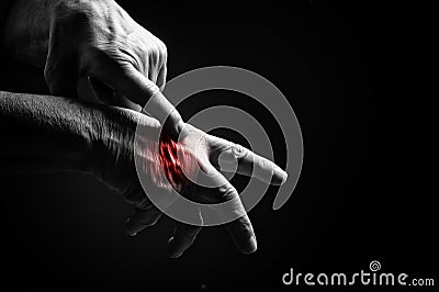 Senior hands. Suffering from pain and rheumatism Stock Photo