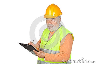 Senior inspector with hoary hair and clipboard Stock Photo