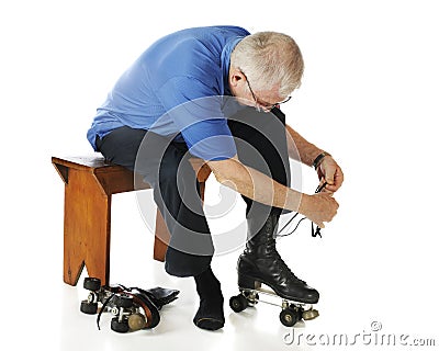 Senior Lacing Up Stock Photo