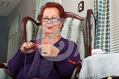 Senior Lady Crocheting Stock Photo