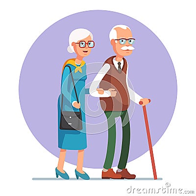 Senior lady and gentleman walking together Vector Illustration