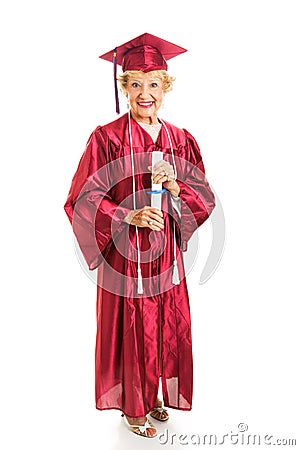 Senior Lady Graduates with Honors Stock Photo