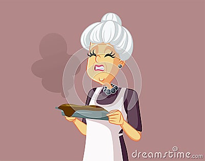 Granny Baking Failing the Recipe Vector Cartoon Illustration Vector Illustration