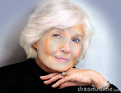 Senior lady with polo neck Stock Photo