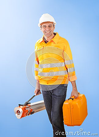 Senior land surveyor with theodolite equipment Stock Photo