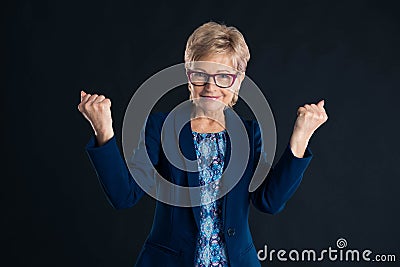 Senior lawyer making success sign Stock Photo