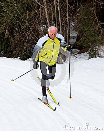 Senior Male Cross Country Skiing Stock Photo