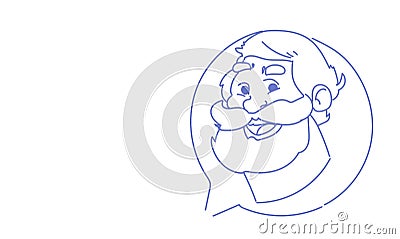 Senior male head chat bubble profile icon man avatar online communication concept sketch doodle character portrait Vector Illustration