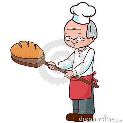 Baker with freshly baked bread. Vector illustration Vector Illustration