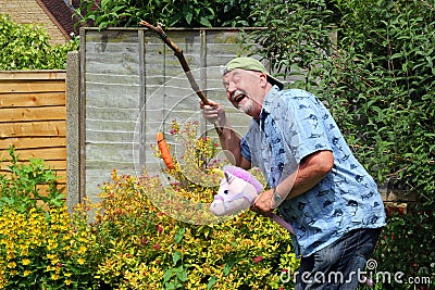 Senior man happy and laughing playing. Stock Photo